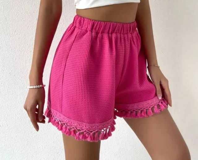 Shorts rosa - Franjinha - Foto 4