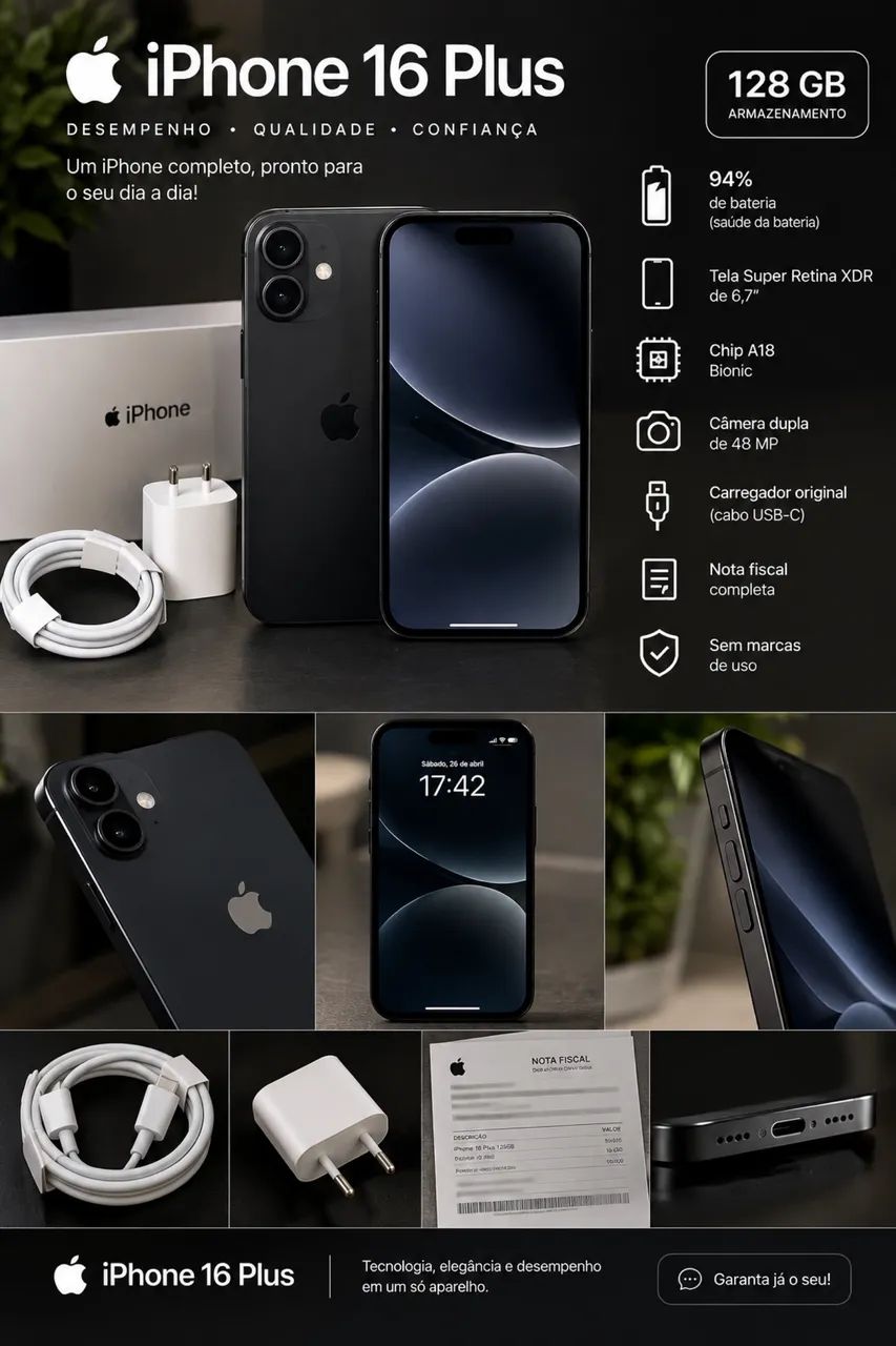Vendo iPhone 16 plus ! Estado de novo 
