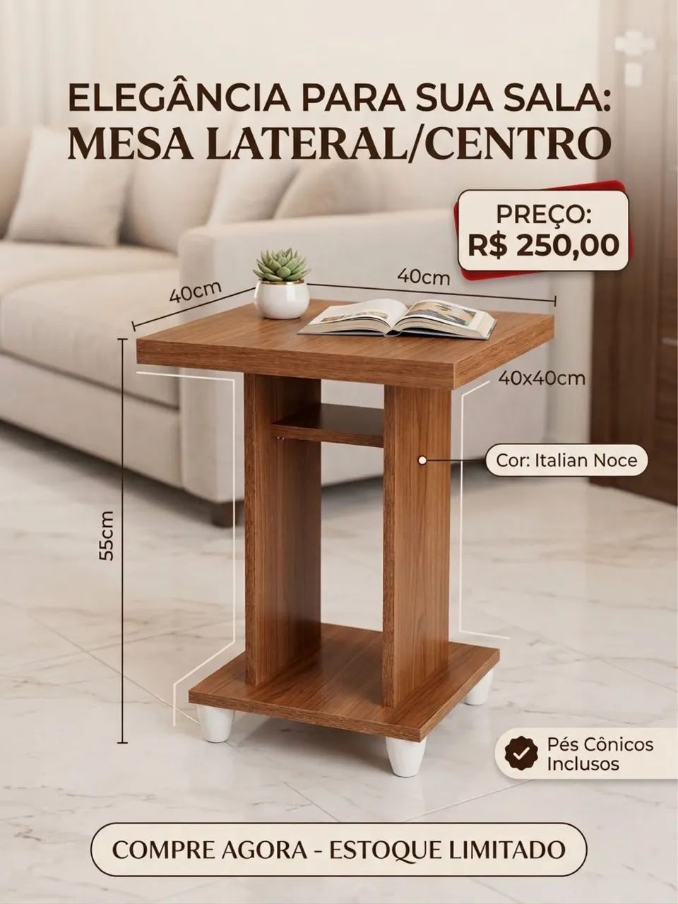 Mesa lateral/mesa de centro em MDF - Foto 2
