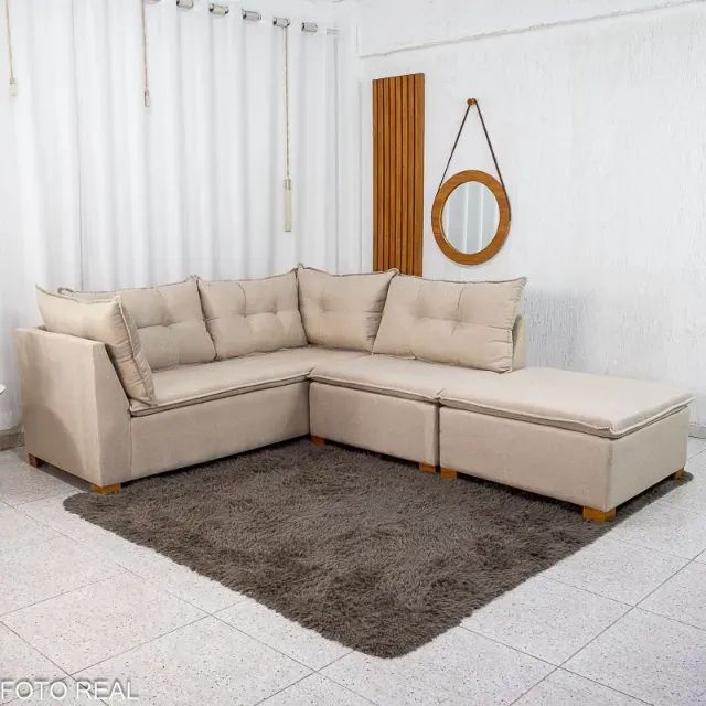 Sofá Canto com Puff Jaguar Linho  Produto Novo! Pronta Entrega! - Foto 5
