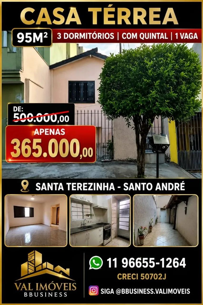 COferta! Casa térrea com 3 dormitórios com quintal 1 vaga 