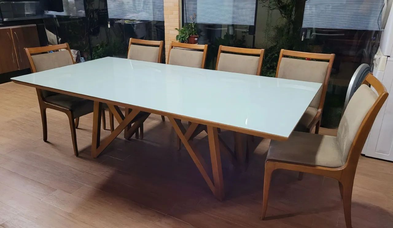 Mesa de Jantar com Vidro e Madeira Maciça - 2,20 m - Foto 3