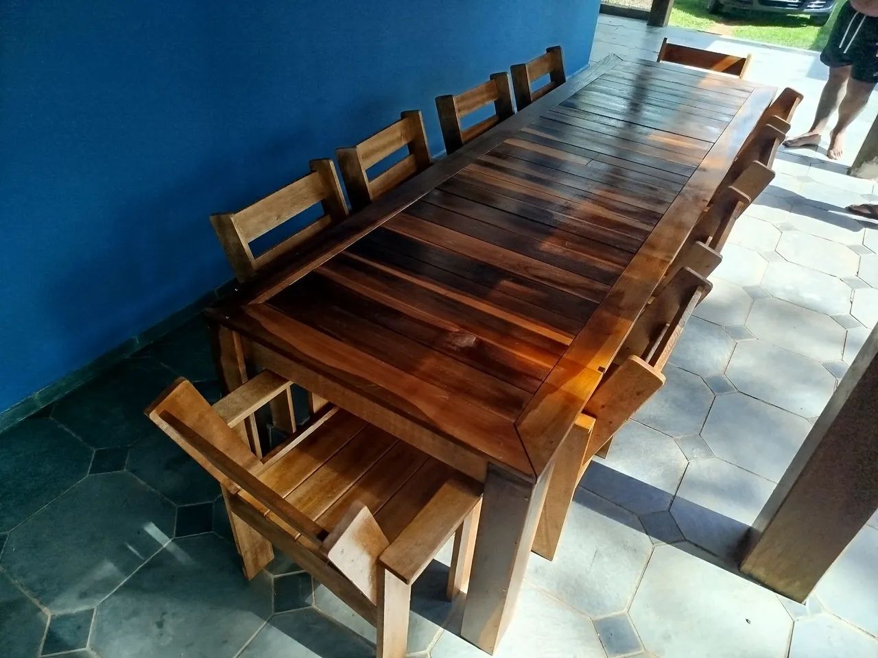 Mesa Rústica 3 m x 90 cm com 10 cadeiras estilo RACK  - Foto 4