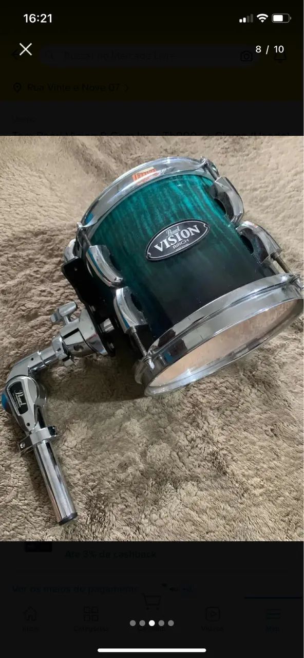 Tom Pearl Vision Birch 08 com holder ISS e Clamp - Instrumentos