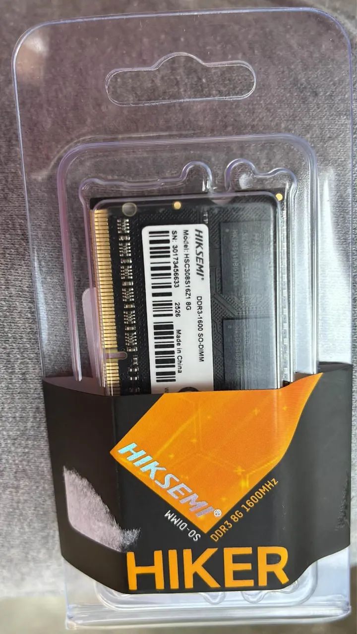 Memória RAM 8GB DDR3L Hiksemi 1600MHz para Notebook / Mini PC - Produto Novo