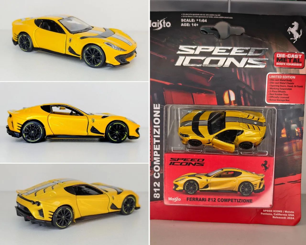 Miniatura Ferrari Maisto 812 Competizione amarelo moderna tamanho Hotwheels Premium 