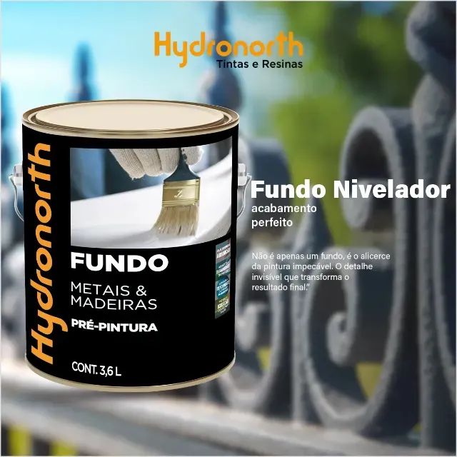Fundo nivelador Hydronorth(Convertedor de ferrugem)3,6L Metais e Madeiras - R$131,20un.