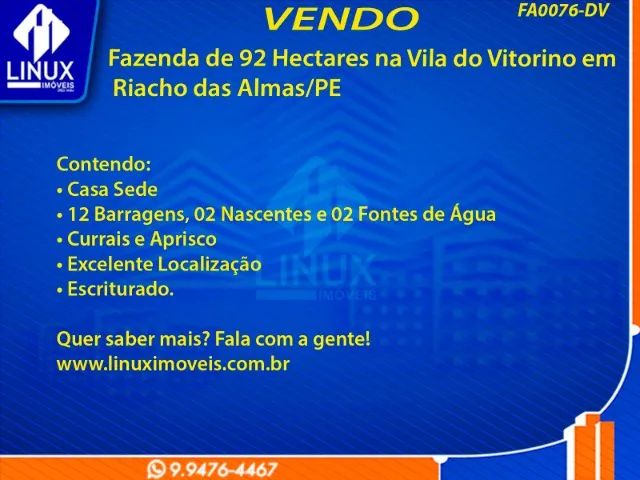 Fazenda em Riacho das Almas/PE à Venda (FA0076-DV) - Foto 2