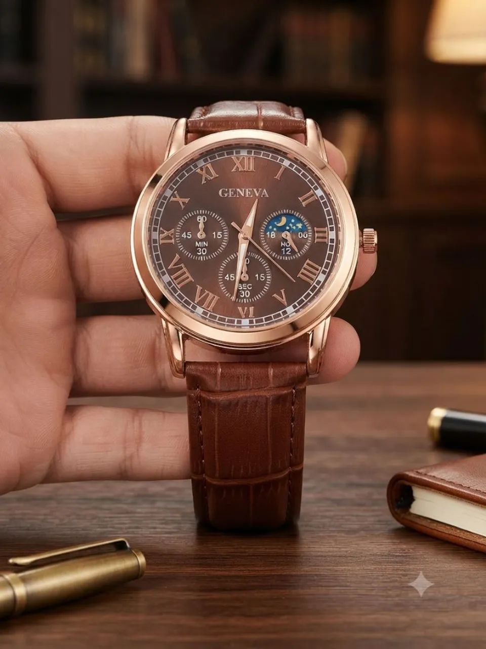 Relógio Masculino Geneva Quartz - Elegância e Sofisticação (Novo)