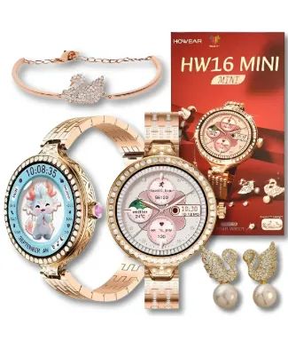 Smartwatch Feminino Hw16 Mini De Luxo Com Bracelete E Brinco