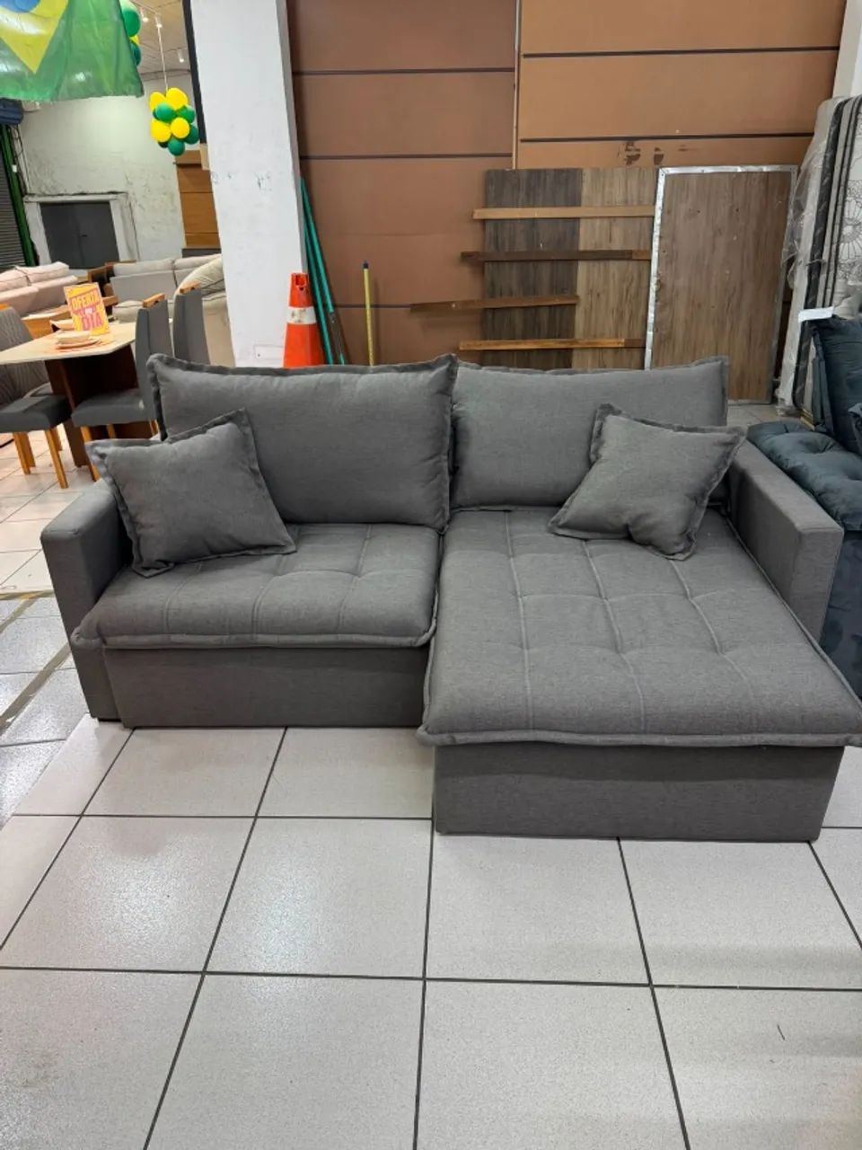 Sofá Cama Sem Caixa Cinza 2,20m 4 Pessoas