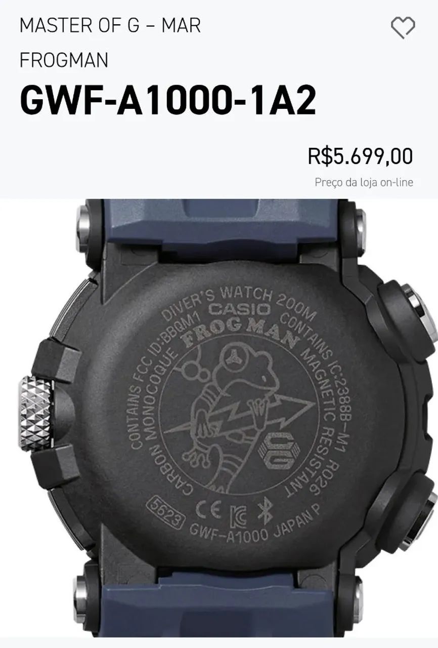 RELÓGIO CASIO G SHOCK FROGMAN CARBON CORE GUARD GWFA1000 ORIGINAL  - Foto 4