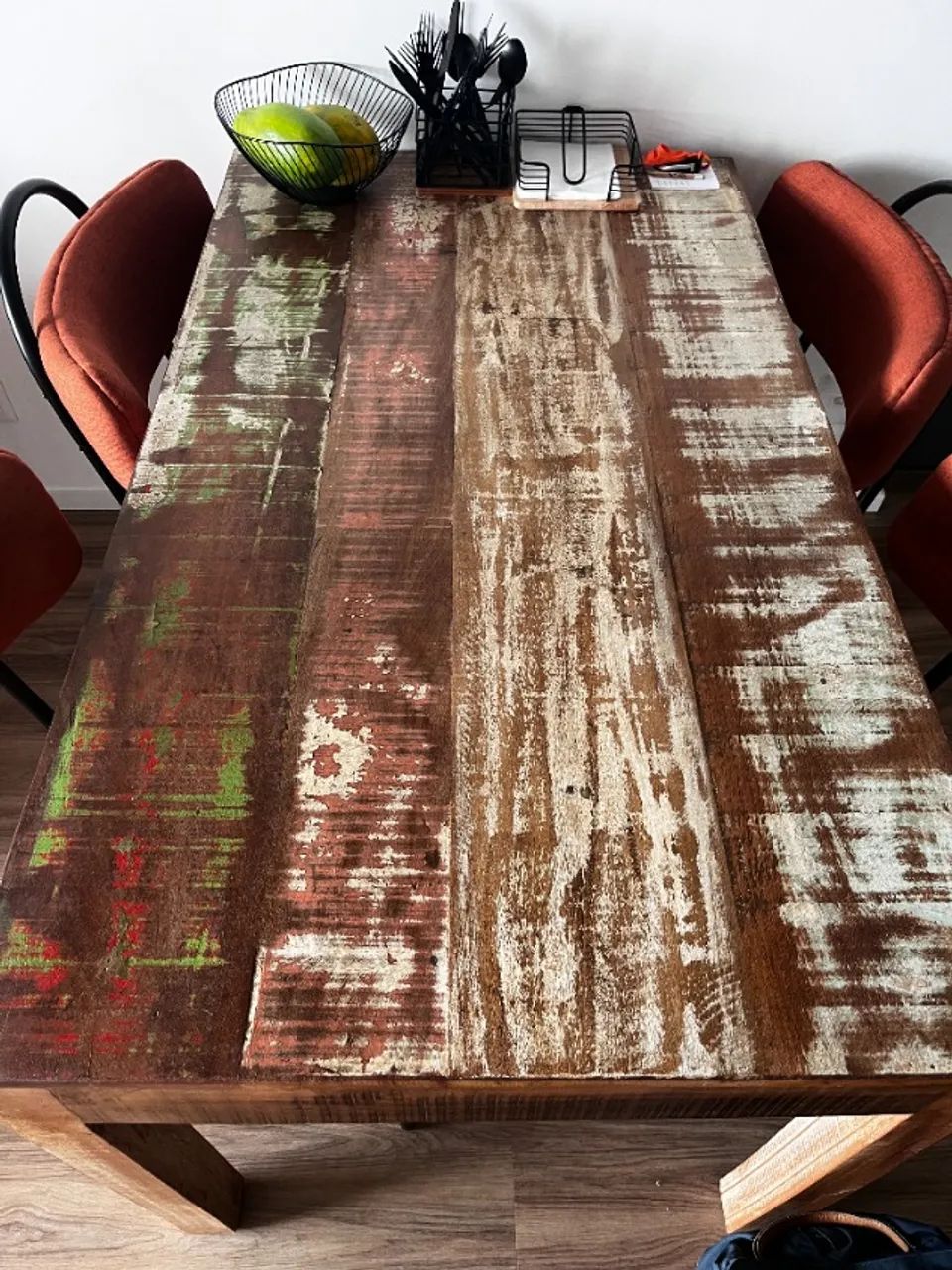 Mesa de jantar retangular madeira maciça descascada - Foto 5