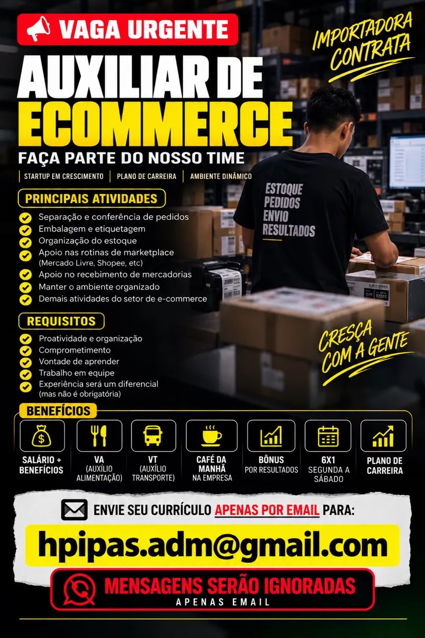 VAGA URGENTE AUXILIAR DE ECOMMERCE