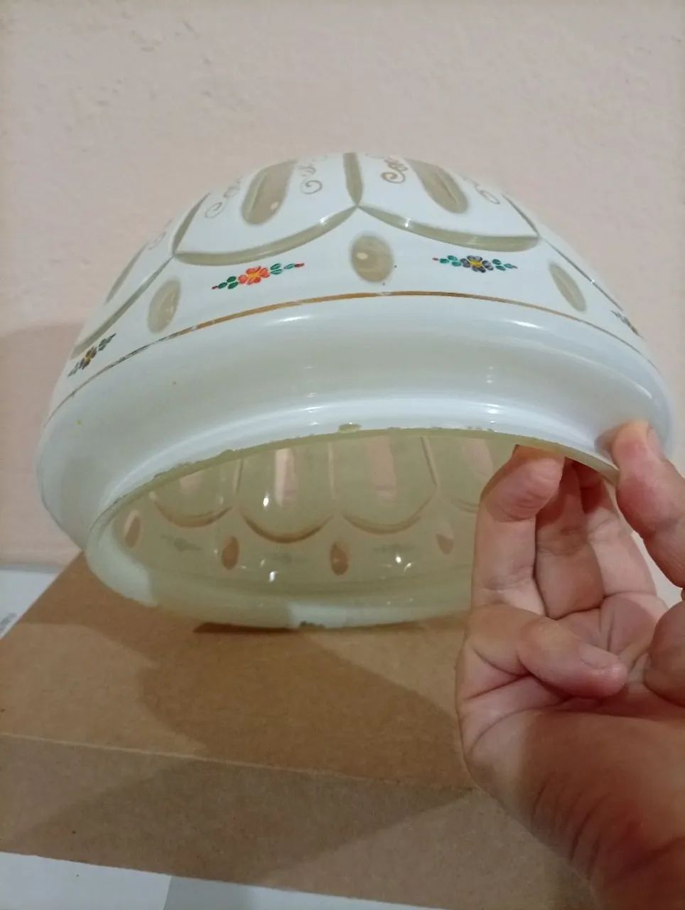 Cúpula para  lustre ou abajur de cristal Overlay opalino pintado a mão com bicados - Foto 6