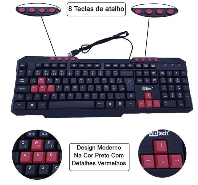 Teclado Gamer MBTech K5 USB Plug Play ABNT2 Preto - Foto 2