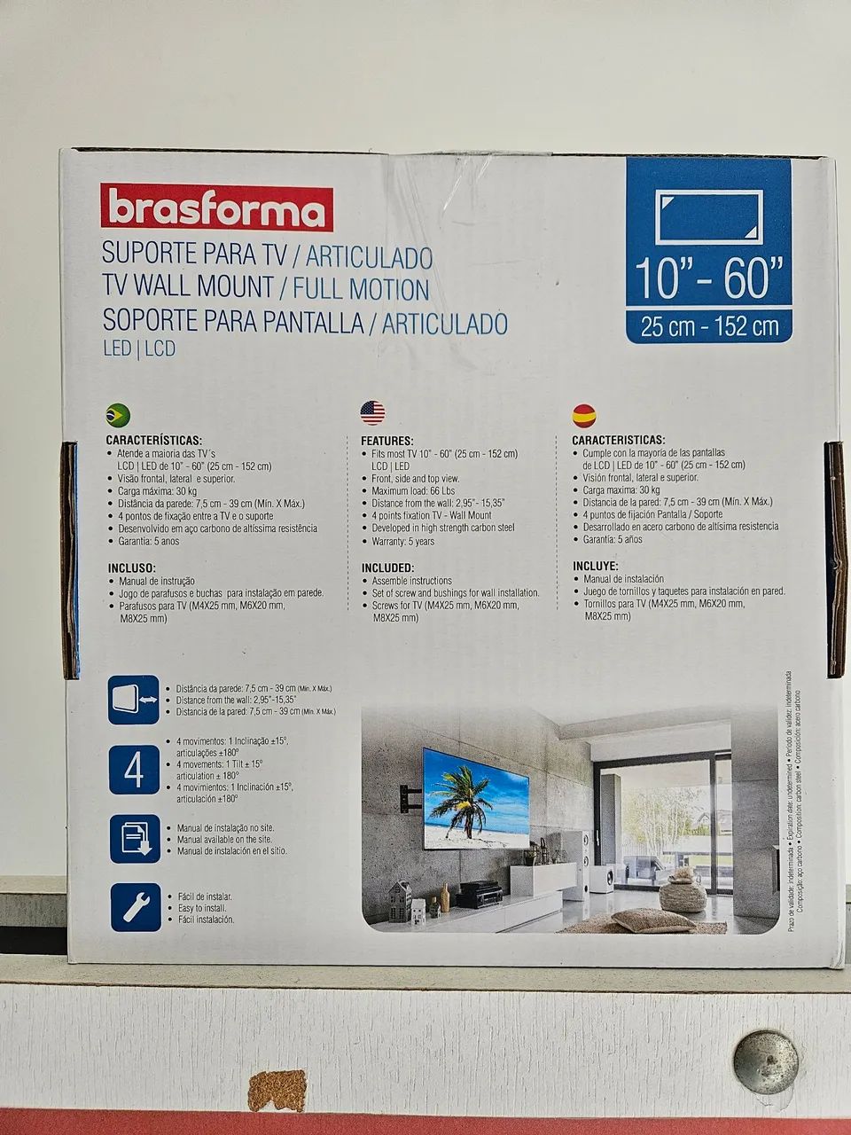 Suporte articulado 4 movimentos para TV de 10 a 60 polegadas  - Foto 2