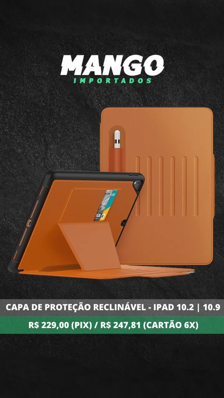 Capa de Proteção Reclinável para iPads 7, 8 e 9 Marrom e Preta 