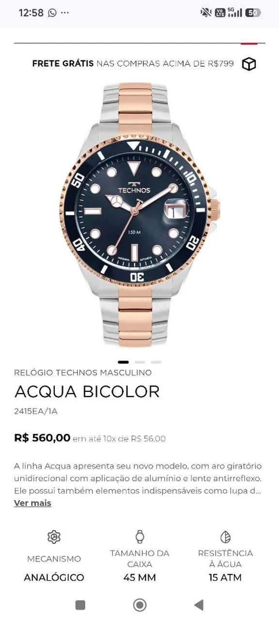 Relógio Technos Ocean Acqua Bicolor Novo - Foto 2