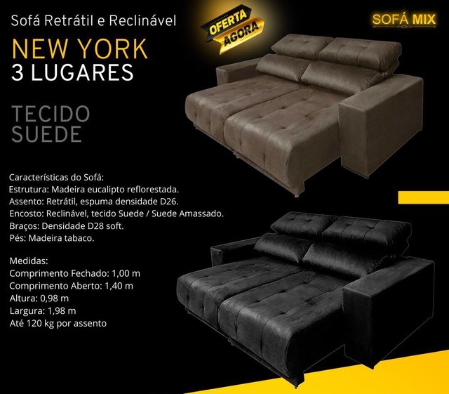 Sofa Retratil Reclinável New York 2,00 mts 
