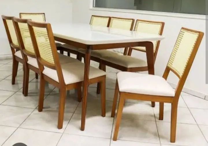 Mesa de jantar 6 cadeiras Lunara cadeiras de telinha 