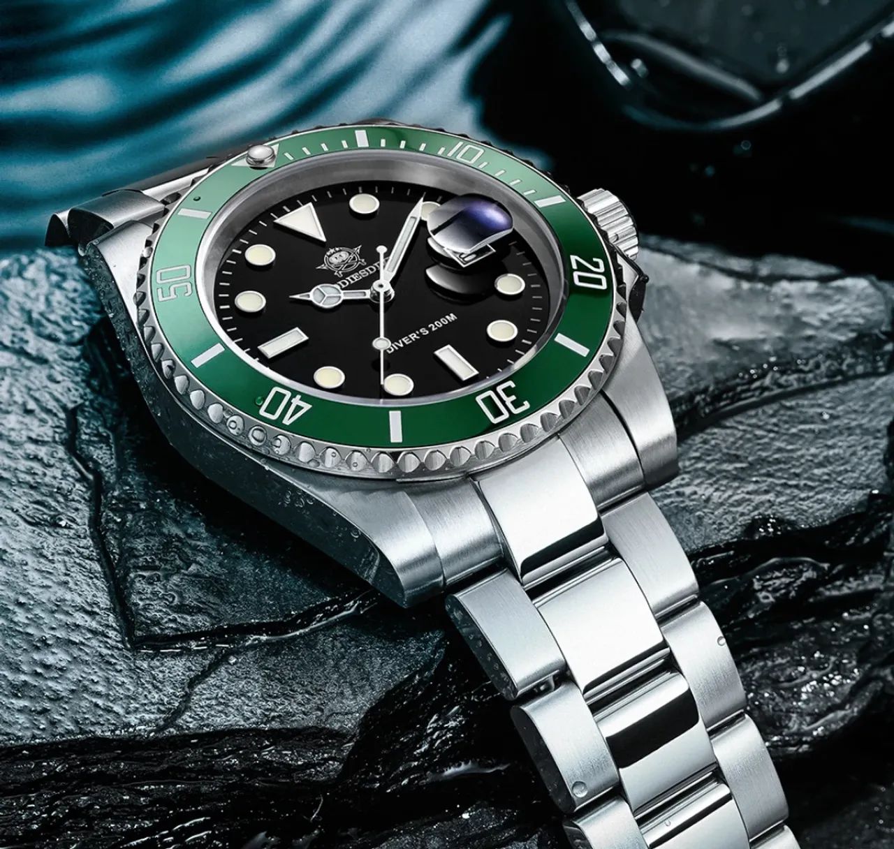 Relógio Masculino Preto/Verde Addiesdive Prova D'água Aço