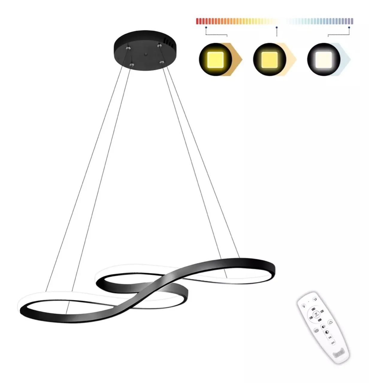 Lustre Led Pendente preto com controle 