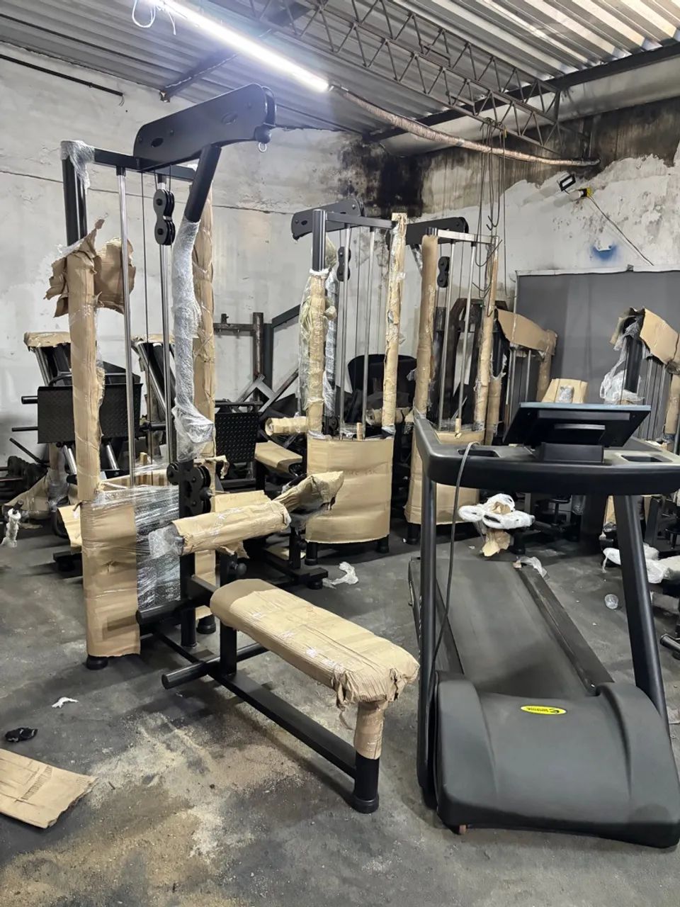 Academia completa com equipamentos de musculação e esteira