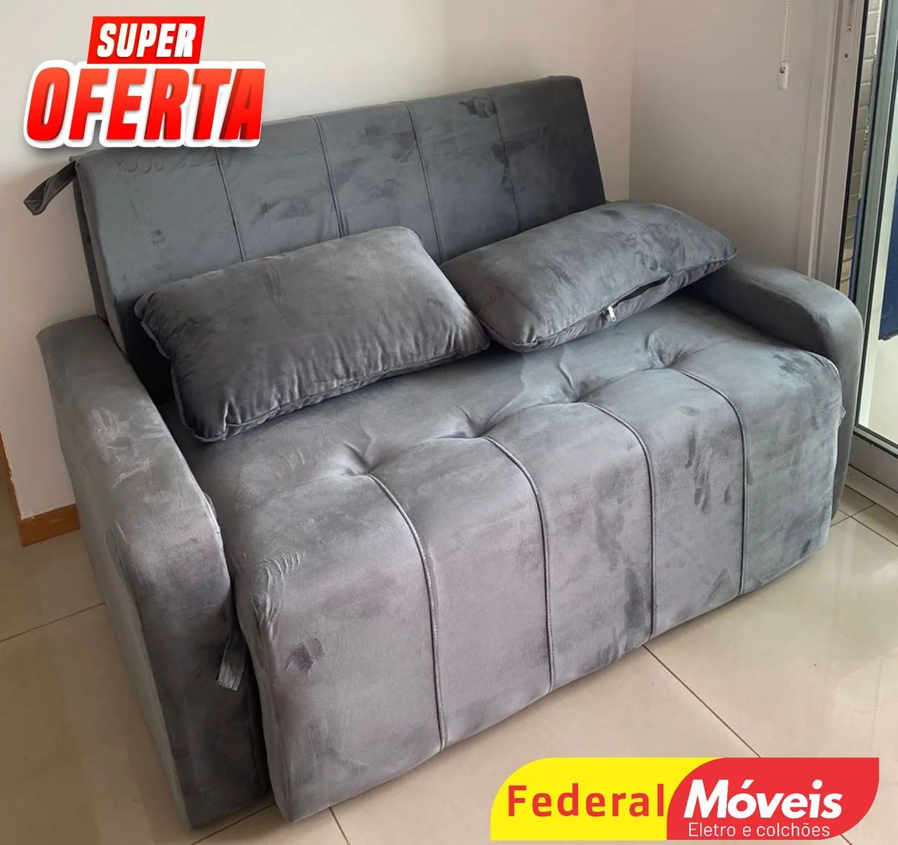 Sofá Cama em Veludo 1,38m Novo - Oferta Imperdível 