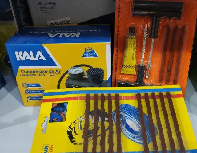 Kit remendo de pneu com compressor de ar 