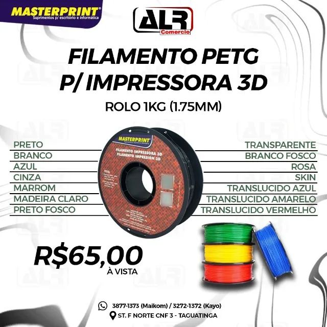 FILAMENTO IMPRESSORA 3D PETG 1KG 1.75MM MASTERPRINT