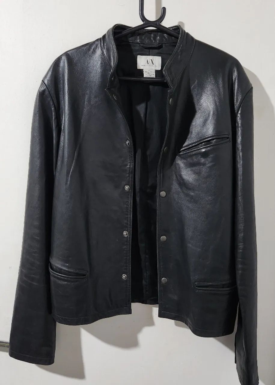 Armani Exchange Autêntica - Jaqueta de Couro Preta Importada