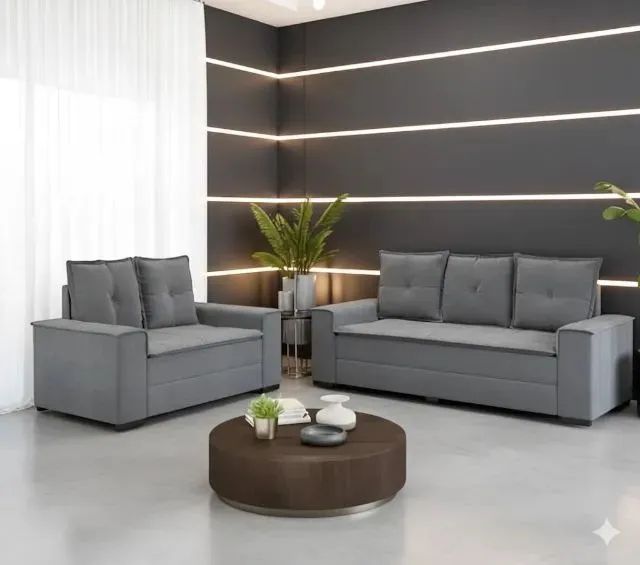 Sofá 2 e 3 lugares belgica cinza  