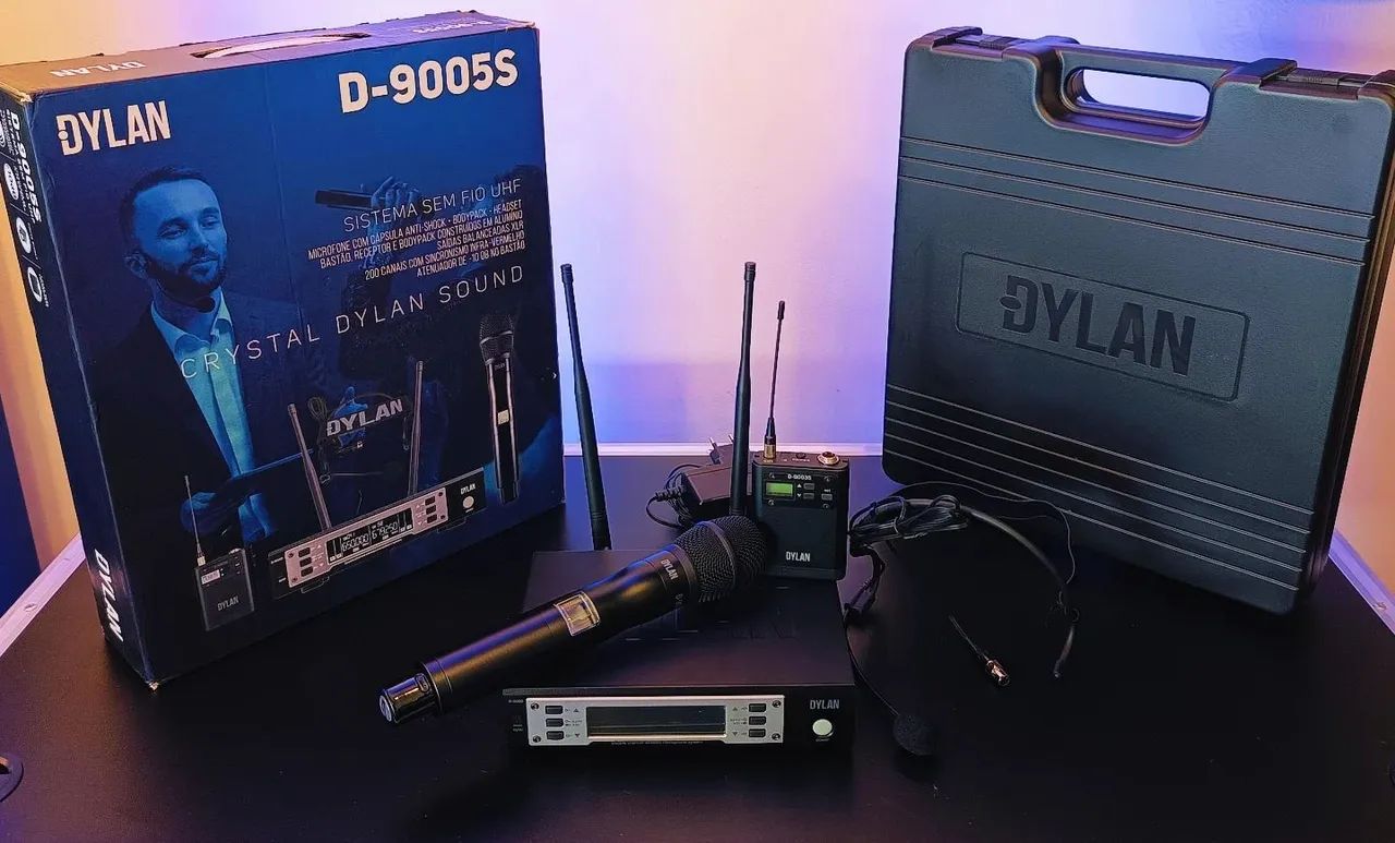 Microfone Dylan D-9005S um sistema sem fio duplo com Bastão e Bodypack Headset - Foto 5