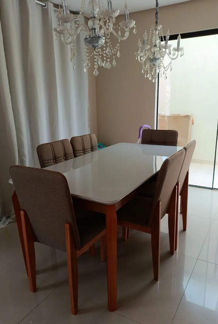 Mesa de jantar elegante 6 cadeiras 180x90 madeira maciça 