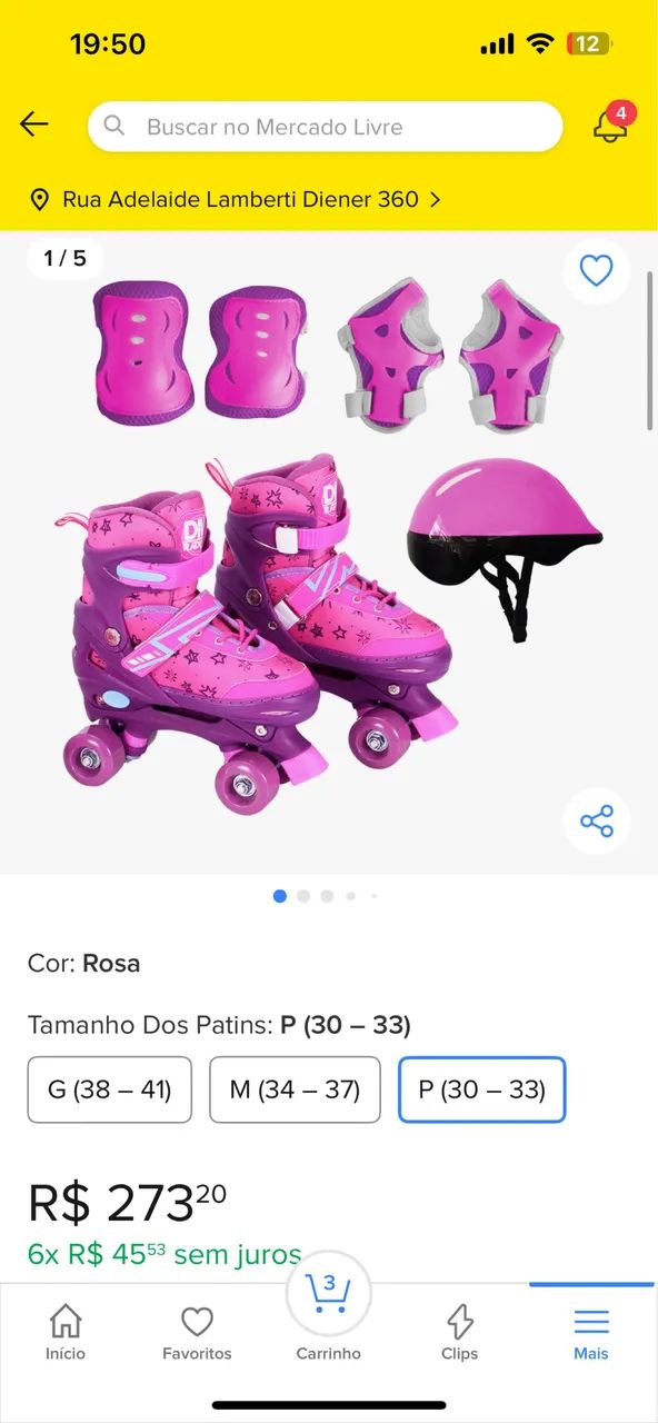 Patins infantil com acessórios 