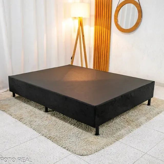 Base Box casal Suede Preto