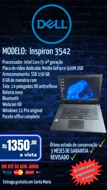 Notebook Dell (i5/ssd/8gb/placa dedicada)