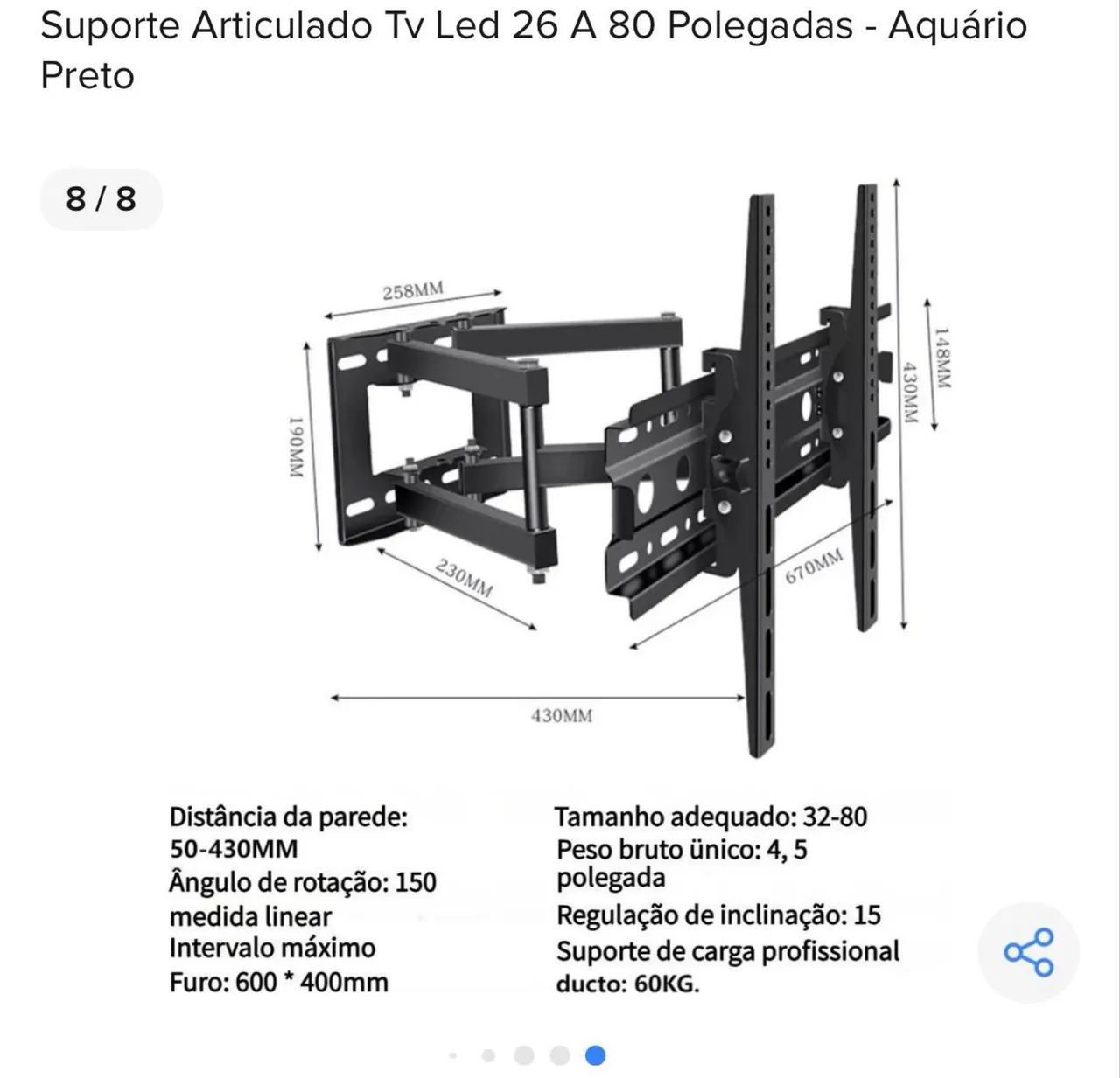 Suporte articulado TV ate 80 polegadas  - Foto 2