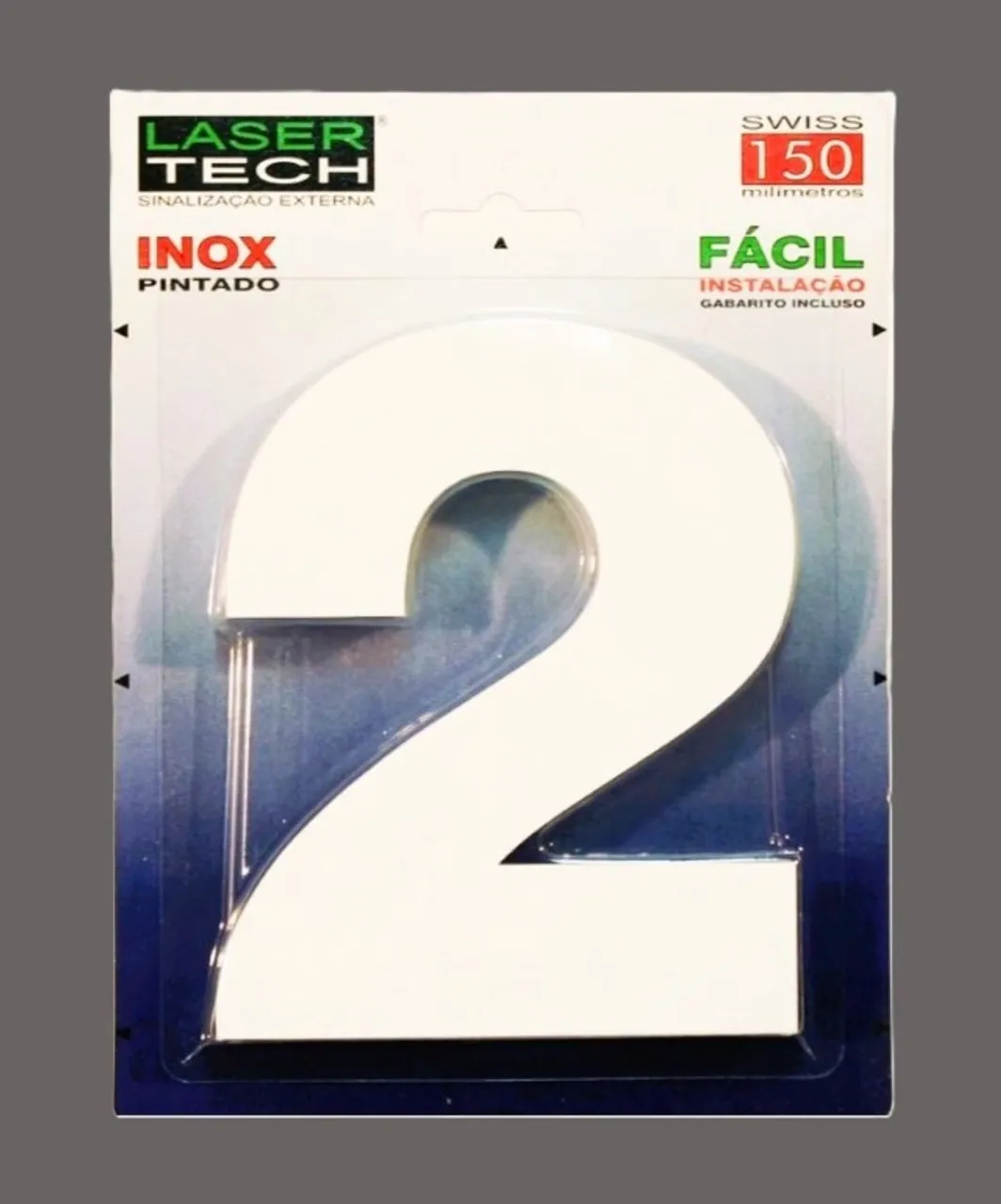 Número 2 em Aço Inox Branco (Altura de 18 cm) - Para Fachada