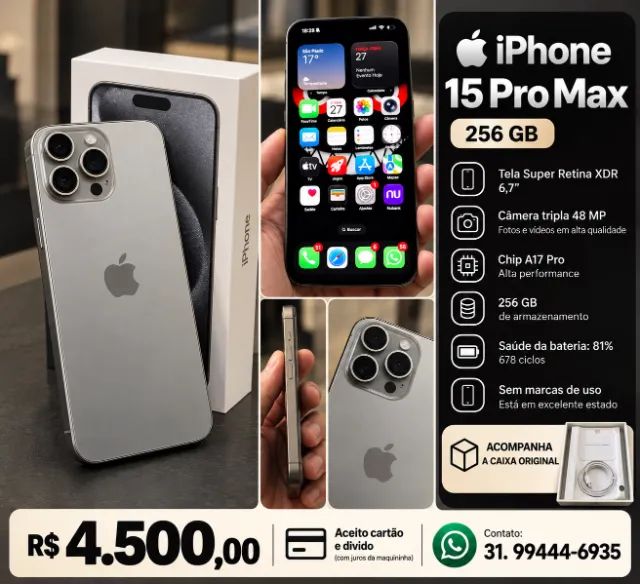 iPhone 15 Pro Max - 256 GB | Impecável | Acompanha Caixa