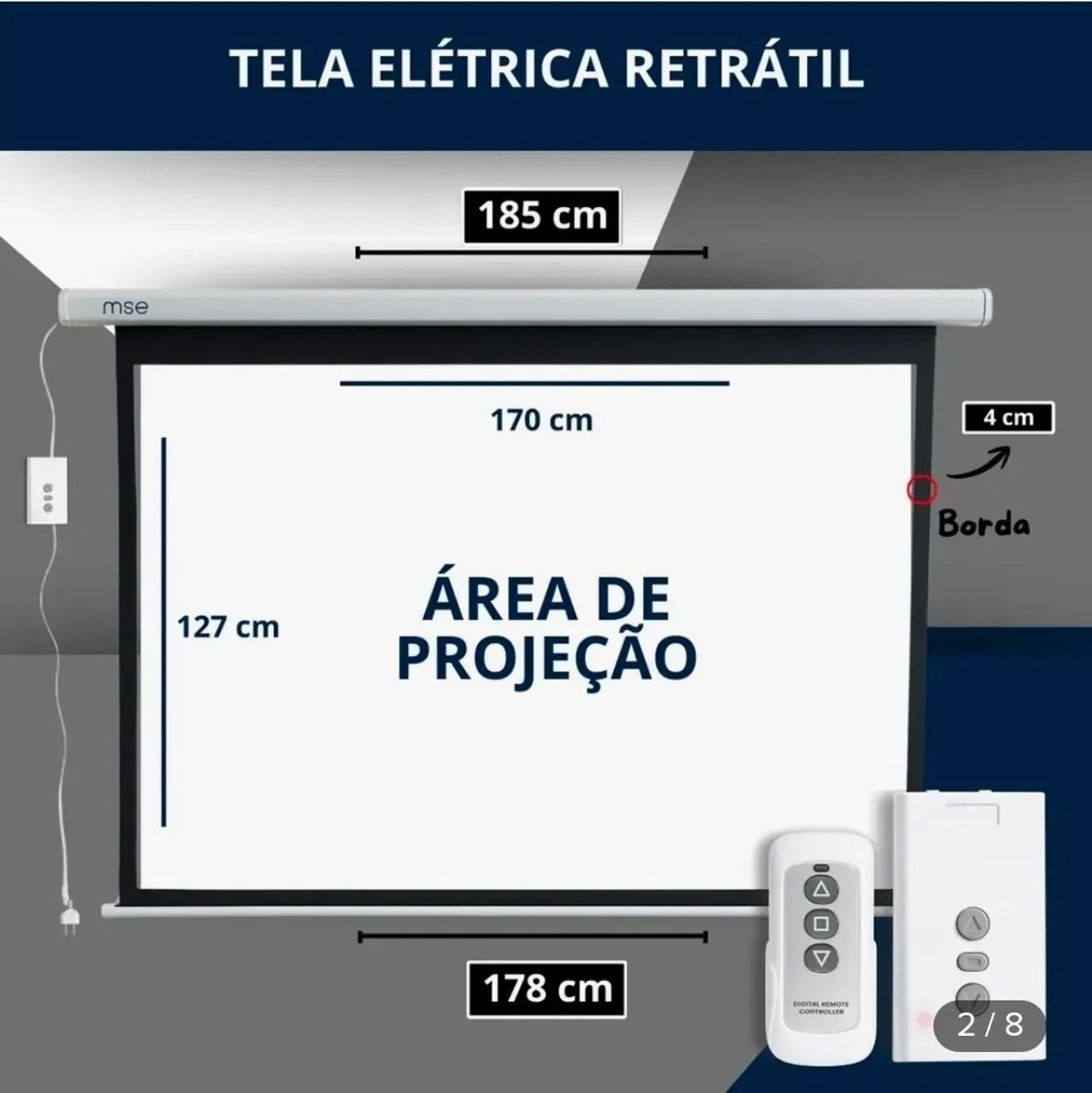 Tela Projeção Elétrica 84 Polegadas Para Escola 220v - Foto 2