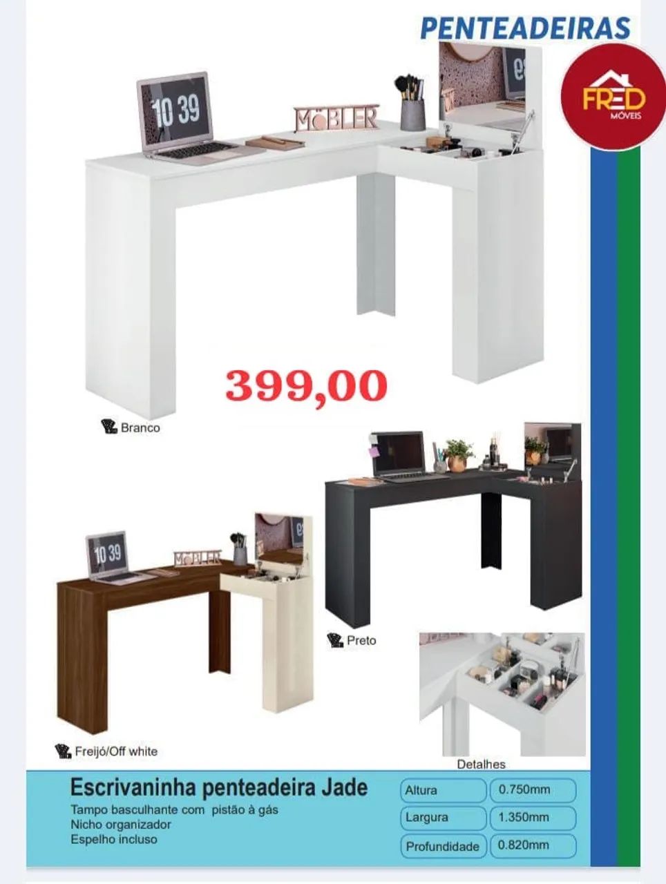 Mesa escrivaninha penteadeira com espelho oferta 
