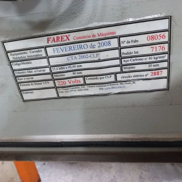 Curvador Hidráulico Automático Farex Cta 2002 / -- 00874 Nc - Foto 3