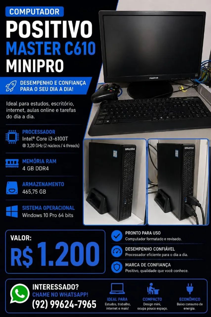 Computador positivo Master c610 mini pro com monitor