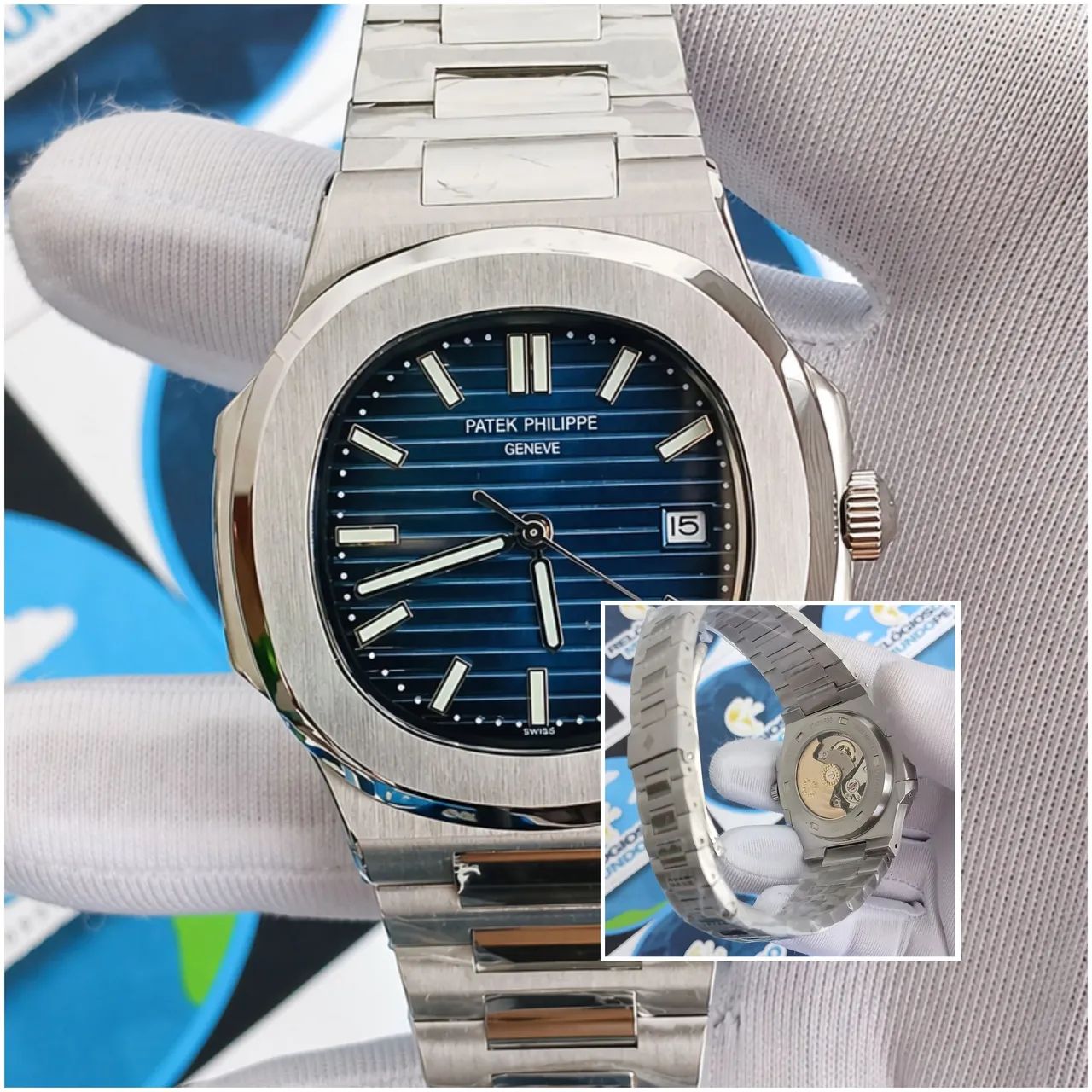 RELÓGIO PK PHILIPPE NAUTILUS FUNDO AZUL AUTOMÁTICO 