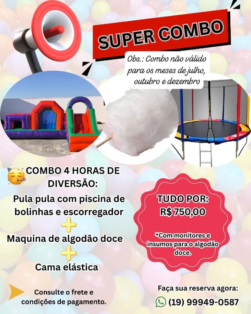 COMBO - Cama elástica, Algodão doce e Pula Pula