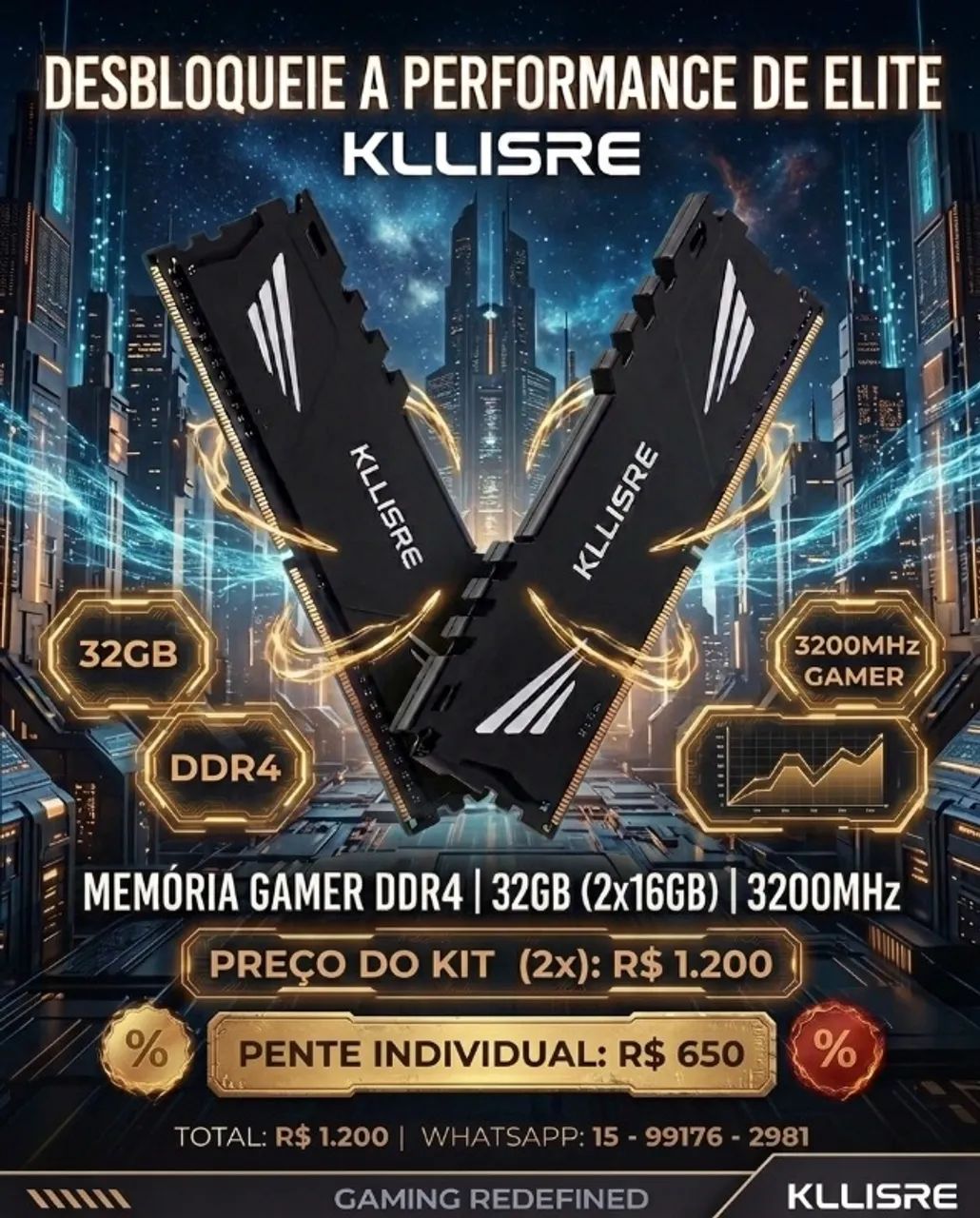 Memória RAM 32GB DDR4 3200 MHz
