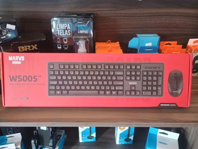 Kit Teclado e Mouse Marvo WS005, ABNT2, 1600PI, Wireless, Preto, WS005-BK-PT