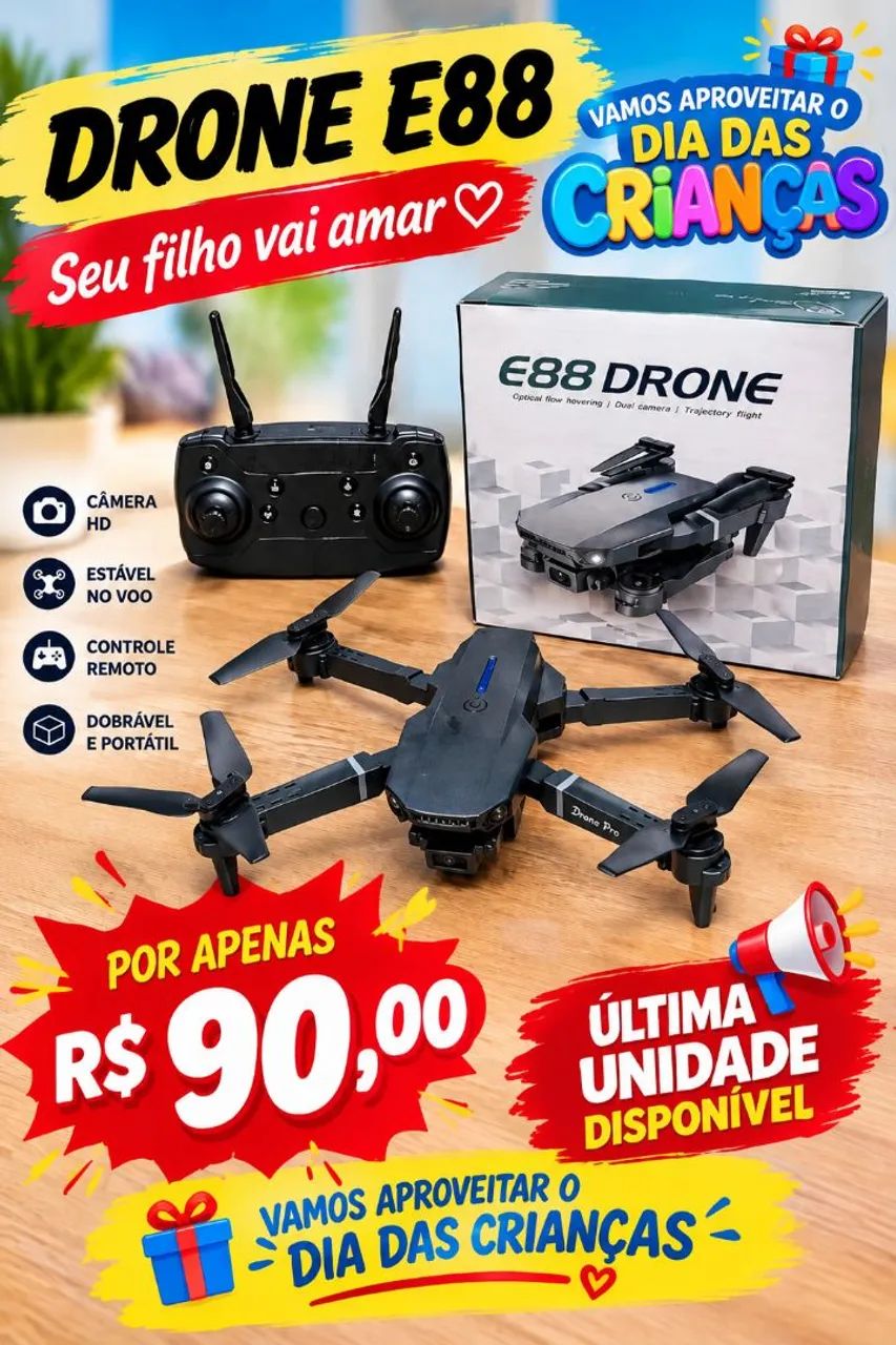 Drone E88 com Câmera HD e Controle Remoto - Aproveite a Oferta! ? - Foto 3